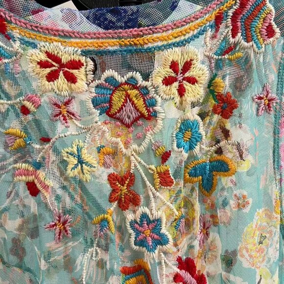 $458 NWT Johnny Was BIYA Forever Flower Floral Mesh Embroidered Maxi Dress S - Picture 7 of 16